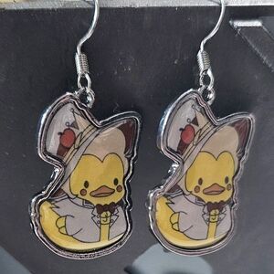 Kawaii Yellow Duck Dangle Earrings Cute Cartoon Chick Silver Hook New- JeepPeeps